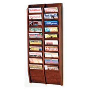 Cascade Wall Magazine Display 20 Pockets Mahogany 20.5 in x 48 in x 3.75 in Ea