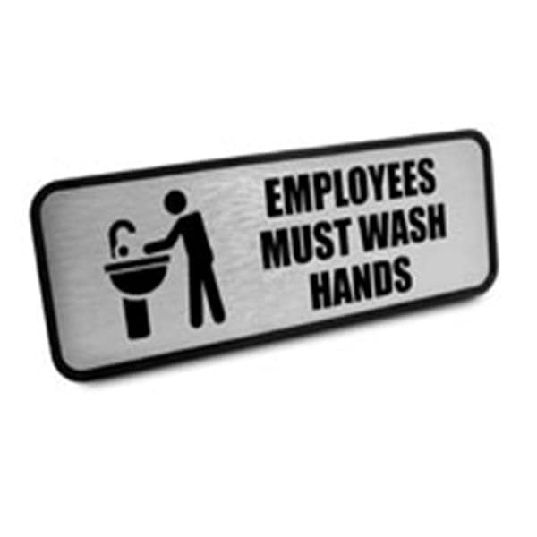 Sign Employees Must Wash Hands 3 in x 9 in Brushed Metal Ea