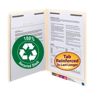 Manila Folder 8.5"x11" End Tab 100% Recycled Fasteners 1&3 50/Bx, 5 BX/CA