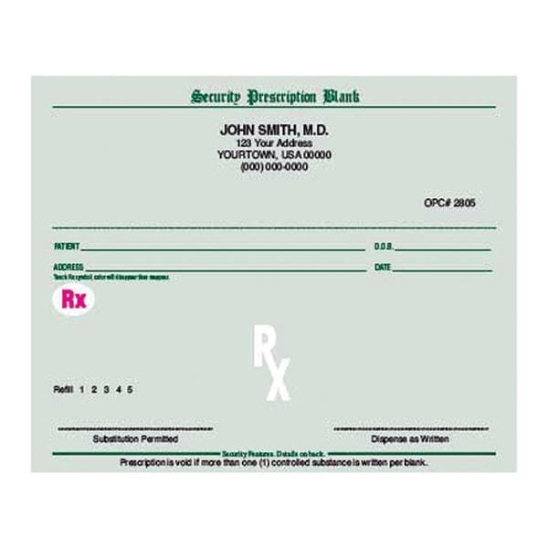 Premium Security Prescription Pads 1Pt Hrzntl Grn W/ Tmprtr-Snstv mprntng 10/Bx