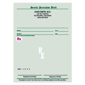 Premium Security Prescription Pads 1Pt Vrtcl Grn W/ Tmprtr-Snstv mprntng 10/Bx