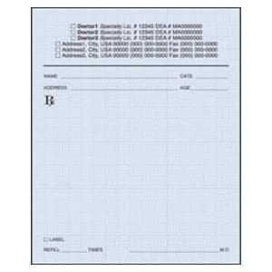 Safety Prescription Pads 1-Part Vertical Blue With Woven Background 10/Bx