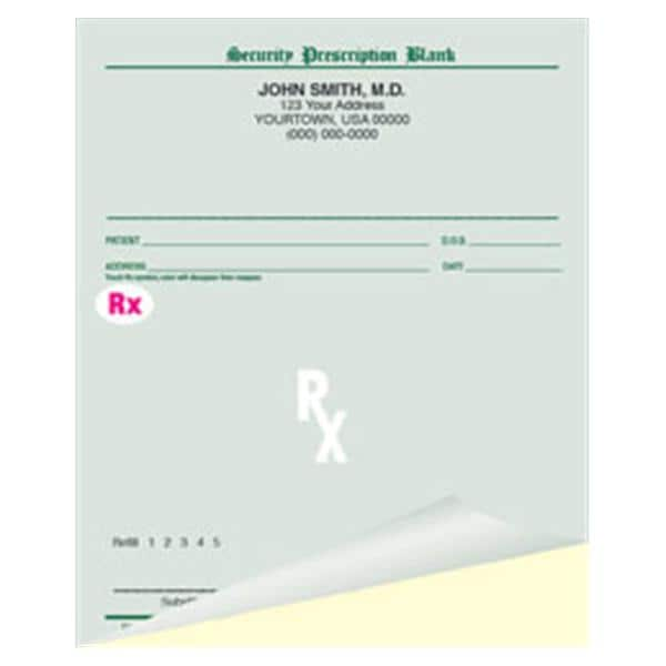 Premium Security Prescription Pads 2-Part Vrt Grn w/ Tmprtr-Snstv mprntng 10/Bx