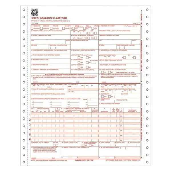 Insurance Claim Forms CMS-1500 2012 1-Part Continuous 8.5x11 White 1000/Pk