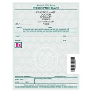 Prescription Pads New Jersey 1-Part 8/Bx