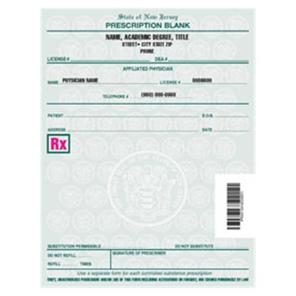 Midwife Prescription Pads New Jersey 1-Part Vertical 10/Bx