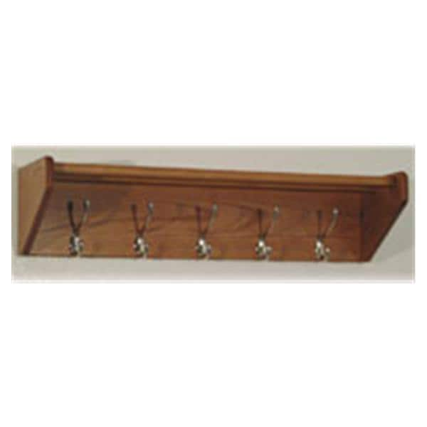 Hat & Coat Rack Medium Oak With 5 Nickel Hooks Ea