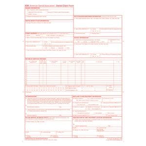 American Dental Association Insurance Claim Forms 2019 1-Part 8.5"x11" Rd 100/Pk