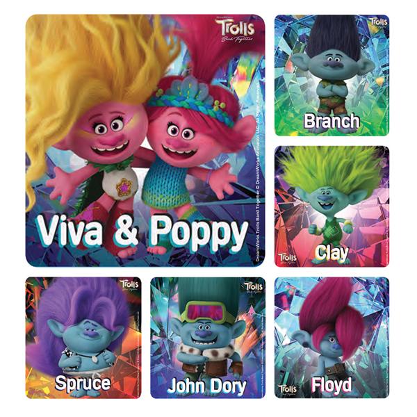 Stickers 2.5 in x 2.5 in Trolls Band Together 100/Rl