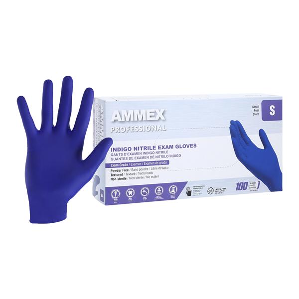 Ammex Nitrile Exam Gloves Small Indigo Non-Sterile
