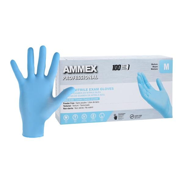 Ammex Nitrile Exam Gloves Medium Blue Non-Sterile, 10 BX/CA