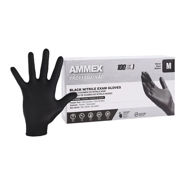 Ammex Nitrile Exam Gloves Medium Black Non-Sterile