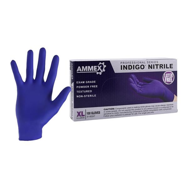 Ammex Nitrile Exam Gloves X-Large Indigo Non-Sterile