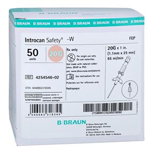 Introcan Safety IV Catheter Safety 20 Gauge 1" Pink 50/Bx