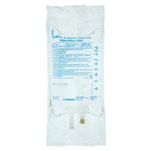 IV Injection Solution Sodium Chloride 0.45% 500mL Excel IV Bag Container Ea