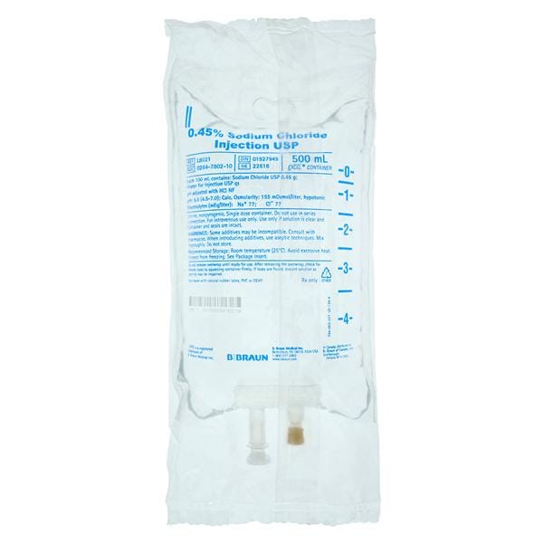 IV Injection Solution Sodium Chloride 0.45% 500mL Excel IV Bag Container Ea