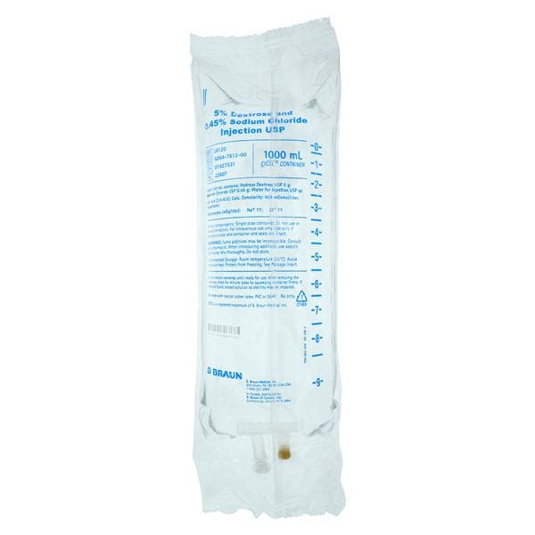 Injection Solution Dextrose 5%/Sodium Chloride 0.45% 1000mL Xcl IV Cntnr Ea