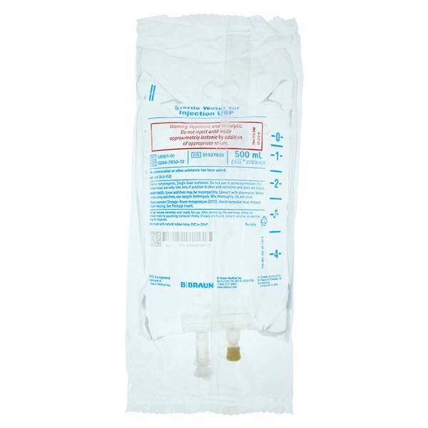 Excel IV Bag Sterile Water 500mL Flexible Bag Container Ea