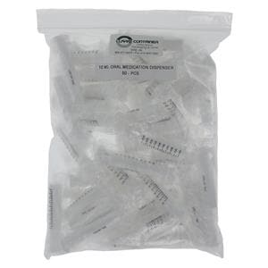 Syringe Dispenser Plastic 10mL Oral Transparent Reusable 50/Pk