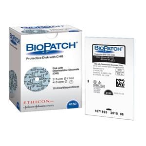 Bio-Patch Chlorhexidine Gluconate IV Dressing 1" Diameter Sterile Disk 4mm Hole, 4 BX/CA