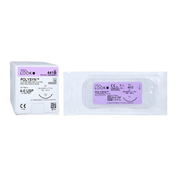 Polysyn Suture 4-0 18" Polyglycolic Acid Braid C-7 Undyed 12/Bx