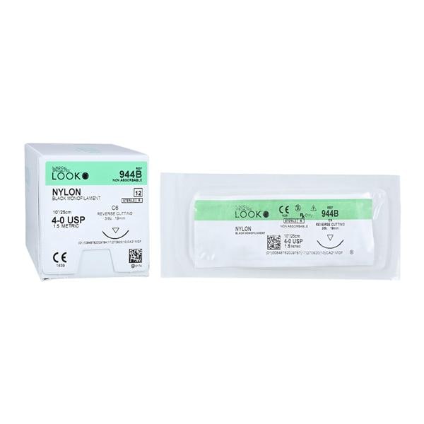 Look Suture 4-0 10" Nylon Monofilament C-6 Black 12/Bx