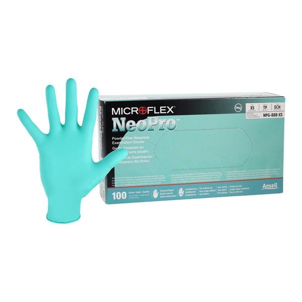 NeoPro Neoprene Exam Gloves X-Small Green Non-Sterile, 10 BX/CA