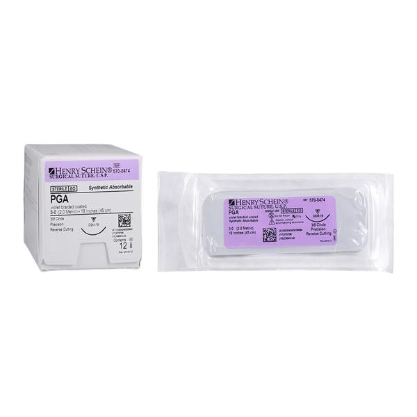 Polysyn Suture 3-0 18" Polyglycolic Acid Braid DSM19 Violet 12/Bx