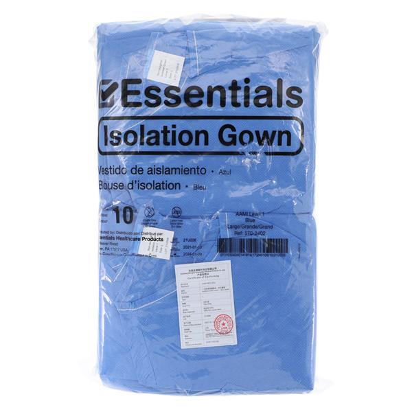 Essentials Isolation Gown AAMI Level 1 Large Blue 10/Bg