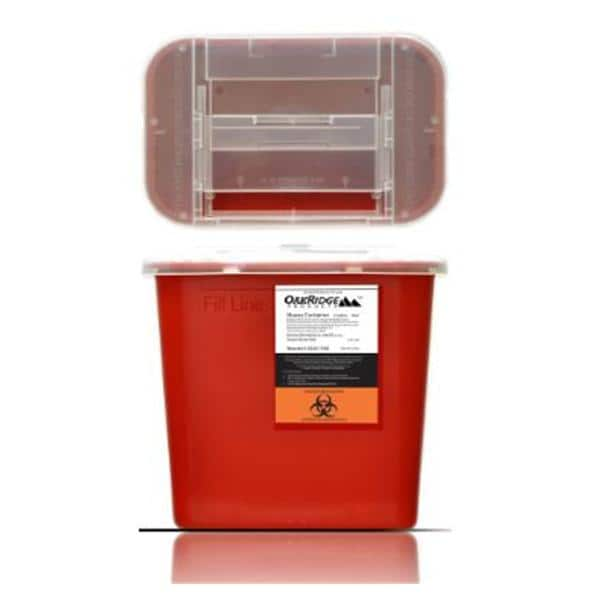 Sharps Container 2gal Red 18.5x14.125x18.5" Side Entry Polypropylene Ea