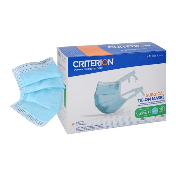 Criterion Tie On Face Mask ASTM Level 3 Blue Adult 50/Bx, 6 BX/CA