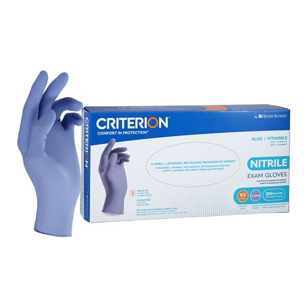 Criterion Aloe + Vitamin E Nitrile Exam Gloves X-Small Standard Lavender NS, 10 BX/CA