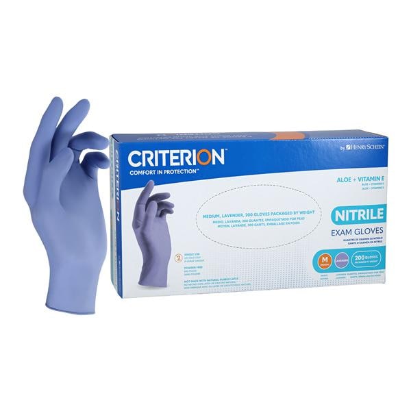 Criterion Aloe + Vitamin E Nitrile Exam Gloves Medium Standard Lavender NS, 10 BX/CA