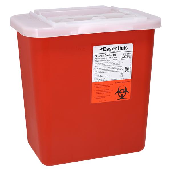 Essentials EDLP Sharps Container 2gal Red 18.5x14.125x18.5" Side Entry PP Ea, 20 EA/CA