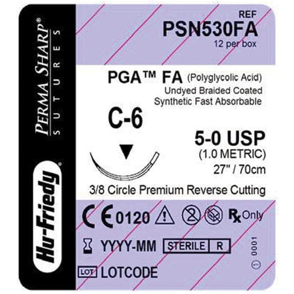 Perma Sharp Suture 5-0 27" Polyglycolic Acid/Fast Absorbtion Brd C-6 Undyd 12/Bx