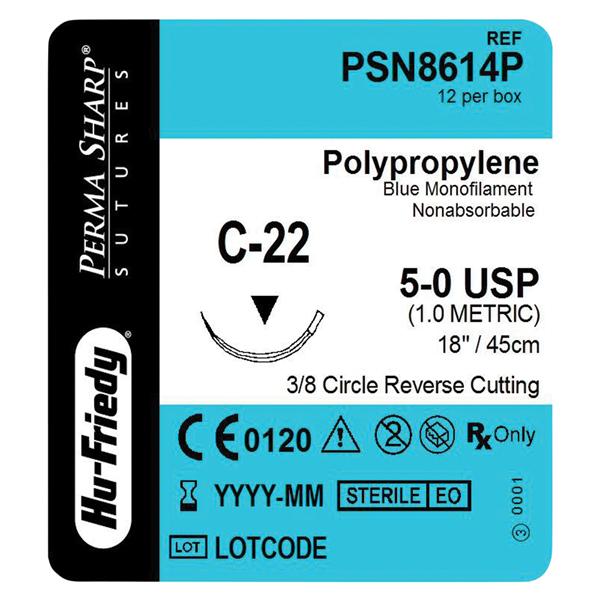 Perma Sharp Suture 5-0 18" Polypropylene Monofilament C-22 Blue 12/Bx