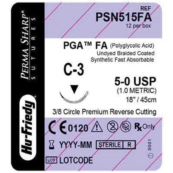 Perma Sharp Suture 5-0 18" Polyglycolic Acid/Fast Absorbtion Brd C-3 Undyd 12/Bx