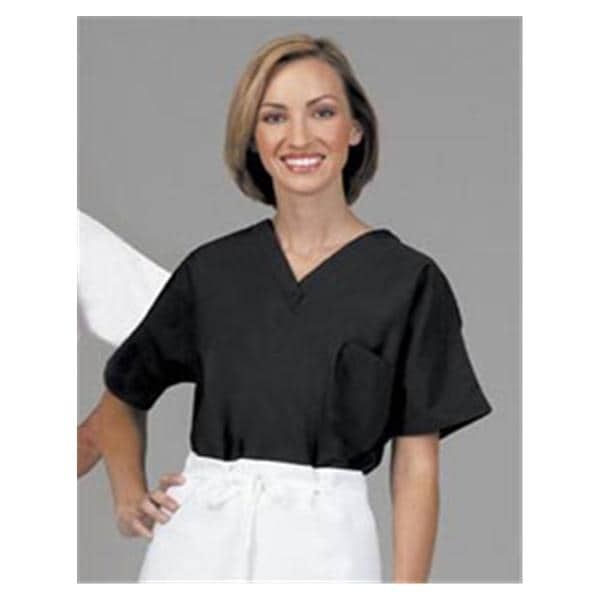 Fashion Poplin Scrub Shirt Pckt X-Long Cap Short Sleeves X-Large Blk Unisex Ea