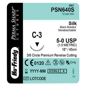 Perma Sharp Suture 5-0 40" Silk Braid C-3 Black 12/Bx