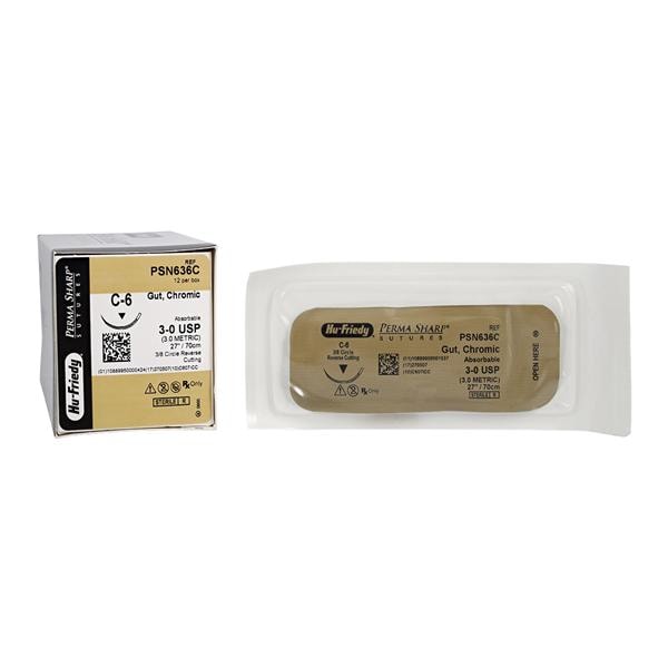 Perma Sharp Suture 3-0 27" Chromic Gut Monofilament C-6 Undyed 12/Bx