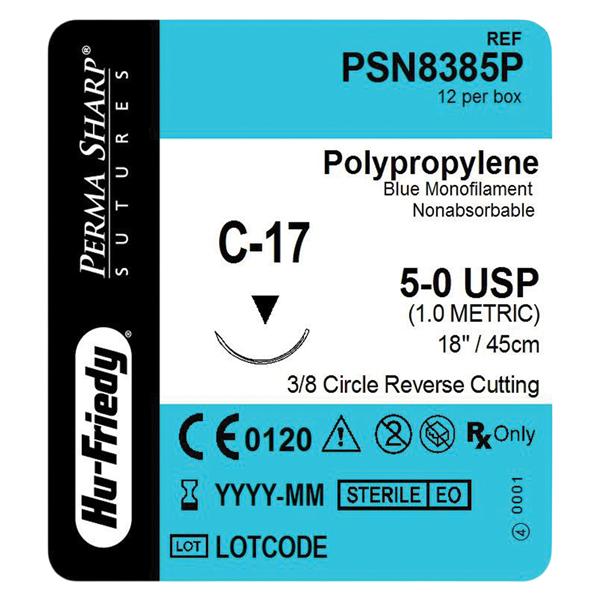 Perma Sharp Suture 5-0 18" Polypropylene Monofilament C-17 Blue Bx