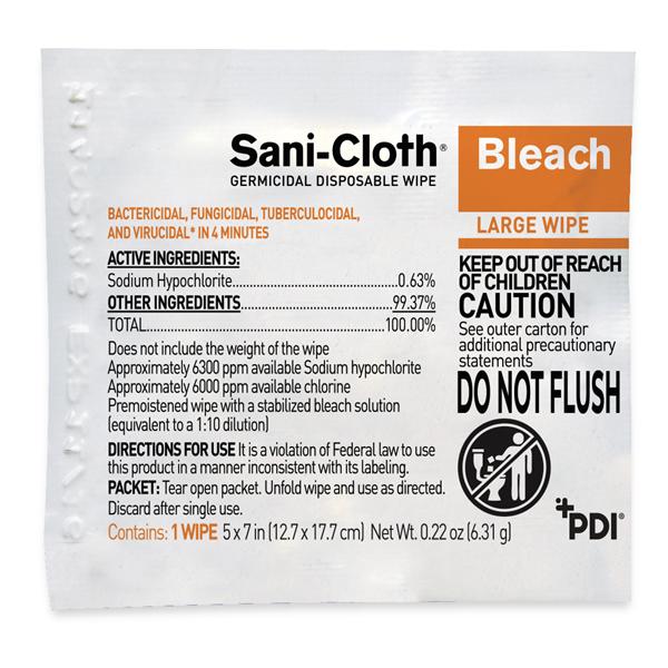 Sani-Cloth Bleach Germicidal Wipes Large Individual Packets 40/Bx