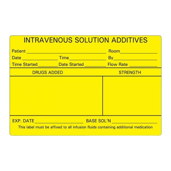 Label Paper Intravenous Yellow 2-1/2x4" 1" Core 1 ea