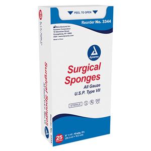 100% Cotton Surgical Gauze Sponge 4x4" 8 Ply Sterile LF, 24 BX/CA