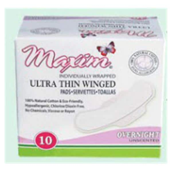 Sanitary Pad Natural Cotton Ultra Thin Super Winged White Disposable 10x12/Ca