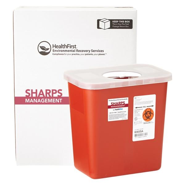 Sharps Management Mailer System 2gal Red/White 10-1/2x7x10" Closing Lid Plstc Ea