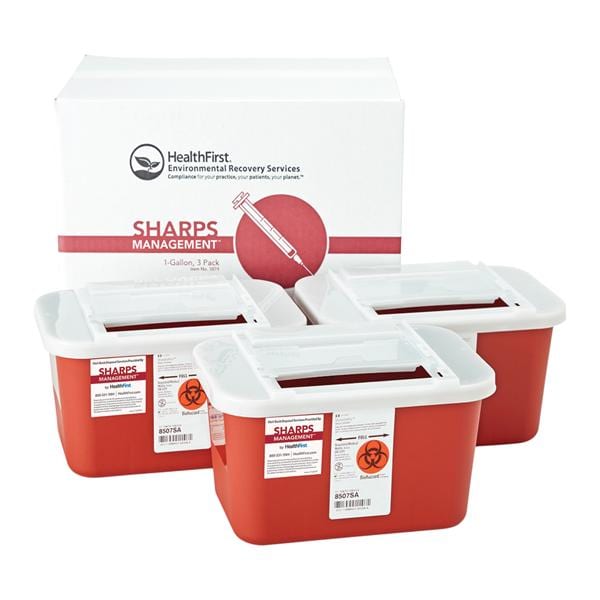 Sharps Management Mailer System 1gal Red/White 10-1/2x7x6" Closing Ld Plstc 3/Pk