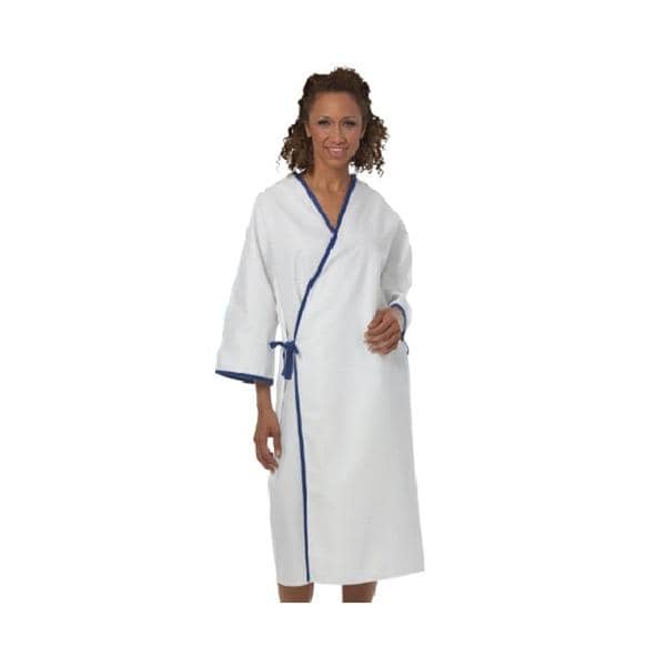 Patient Gown Adult One Size White / Blue Ea