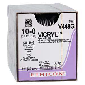 Vicryl Suture 10-0 12" Polyglactin 910 Braid CS160-6/CS160-6 Violet 12/Bx