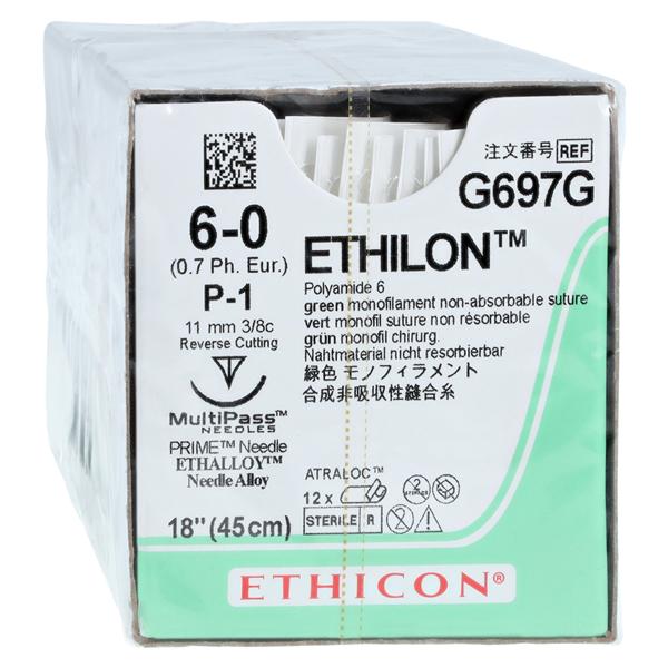 Ethilon Suture 6-0 18" Nylon Monofilament P-1 Green 12/Bx